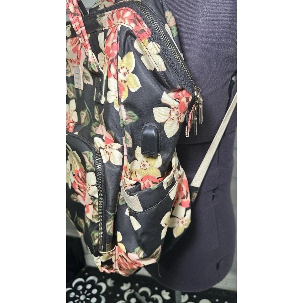 VSNOON Freedom And Happiness Black Floral Backpack Laptop Travel Bag